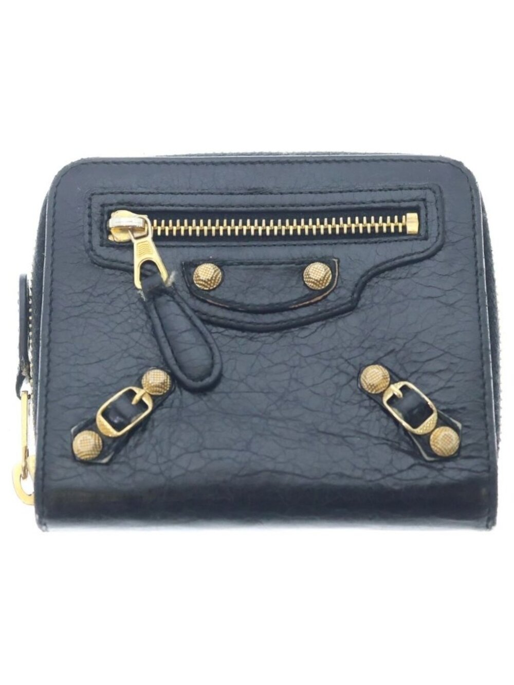 Balenciaga City Zip Around Compact Wallet Black Gold